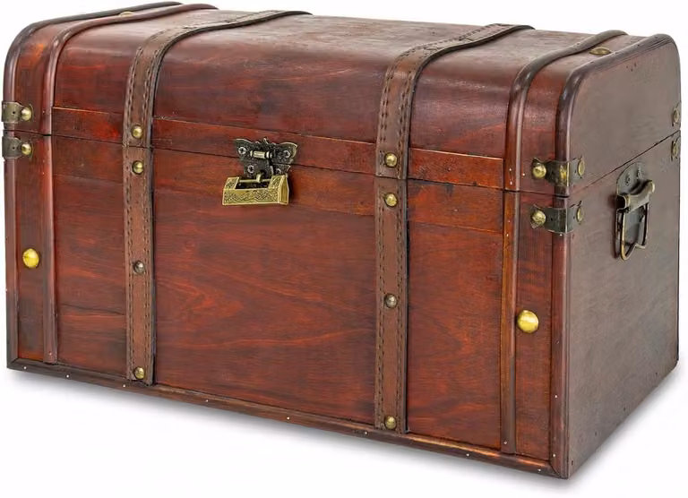 Houten Schatkist met Slot - Naturel - B/D/H: 40 x 22 x 24 cm