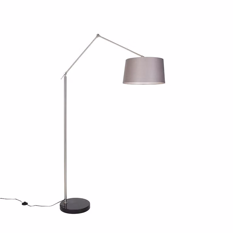 Qazqa Moderne vloerlamp van metaal en steen in grijs met verstelbare hoogte
