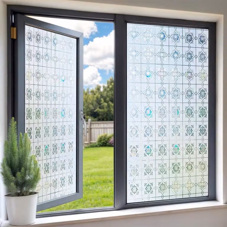 Decoratieve Raamfolie met Regenboogeffect en Bloemenmotief voor Privacy - 44 x 200 cm
