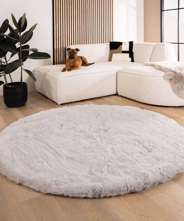 Tapeso Comfy Deluxe rond vloerkleed lichtgrijs 100 cm