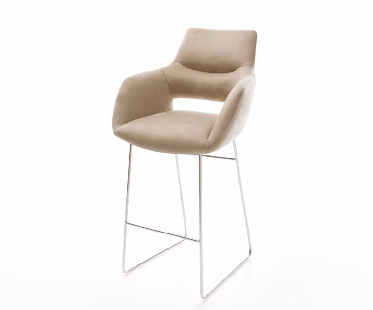 DELIFE Barstoel met armleuningen Beige Microvezel en Zilver Kleur met Sledeonderstel