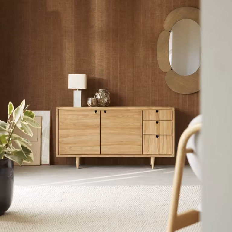 Tikamoon Jonak Massief Teakhouten Buffet - Bruin - Breedte: 145 cm, Hoogte: 76 cm, Diepte: 45 cm