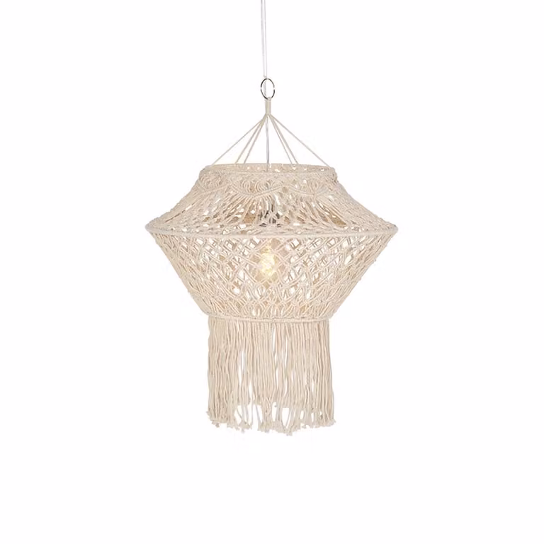 Qazqa Macramé Hanglamp Beige - Landelijke Stoffen Lamp - 90 cm