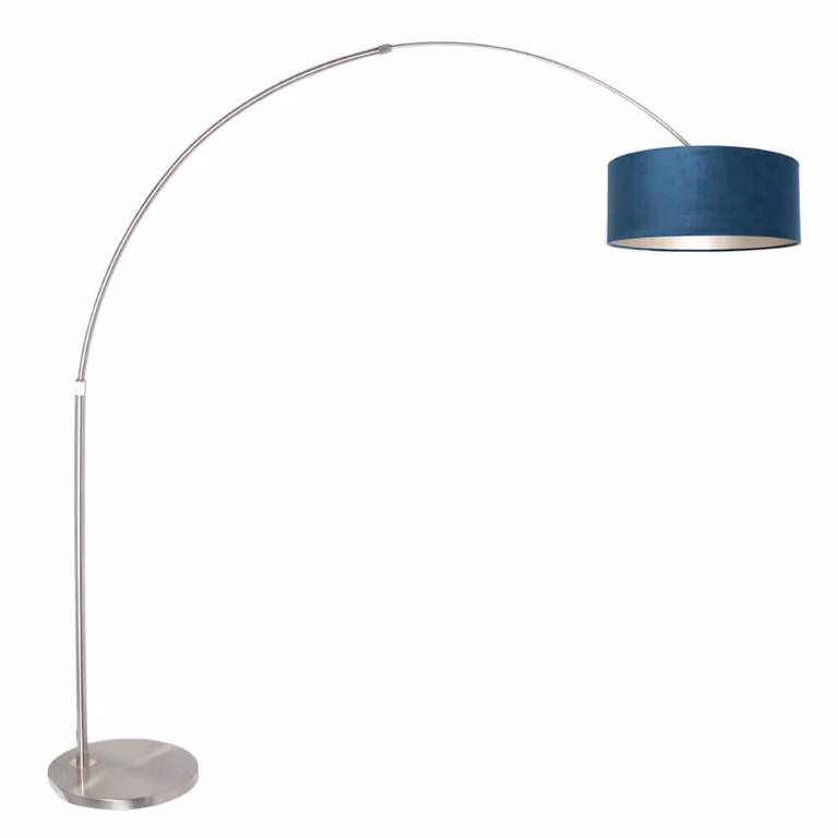 Steinhauer Booglamp Sparkled met blauw velvet en zilverkleurig metaal, H 230 x B 42 x D 165 cm