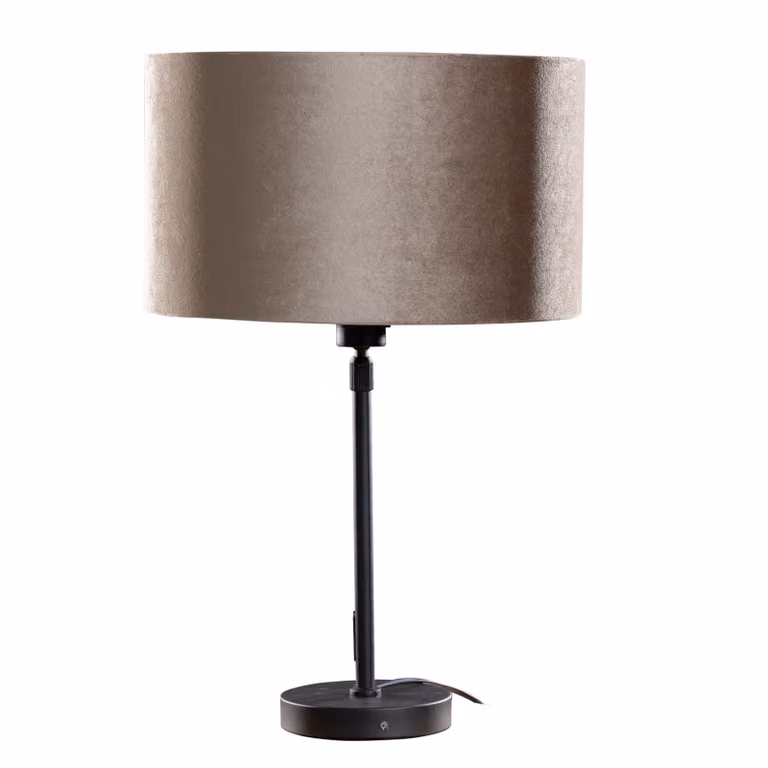 Qazqa Moderne Tafellamp Zwart met Beige Stoffen Kap voor Woonkamer en Slaapkamer, Hoogte: 35 cm