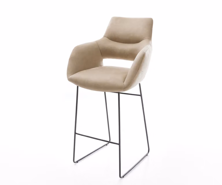 DELIFE Barstoel Yago-Flex met armleuningen, Beige Microvezel, Zwart Metalen Sledeonderstel