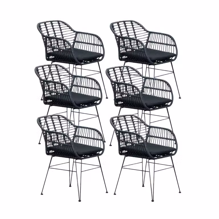 Napels dining tuinstoel set van 6 in zwart wicker
