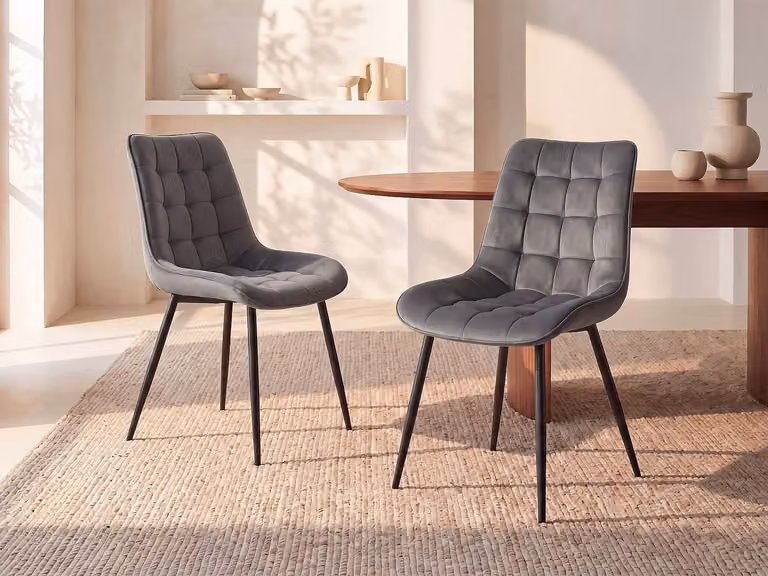 Set van 6 gestoffeerde stoelen van fluweel met zwart metaal - Grijs - OLLUA