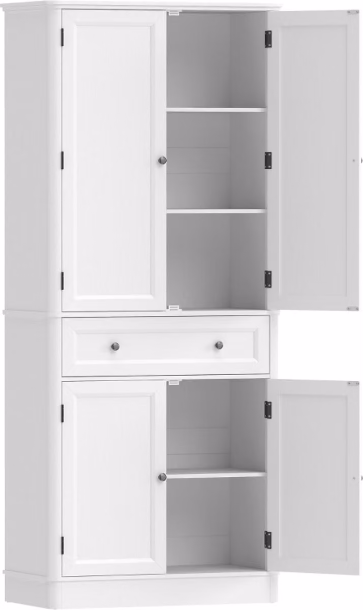 Keukenonderkast met 4 deuren, lade en verstelbare planken in wit - B: 80 cm, D: 39,5 cm, H: 186,4 cm