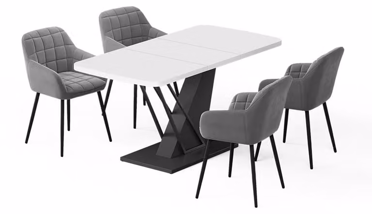 Vicco Fenaro Eettafelset Wit/Zwart met 4 eetkamerstoelen, B: 120 cm, D: 80 cm