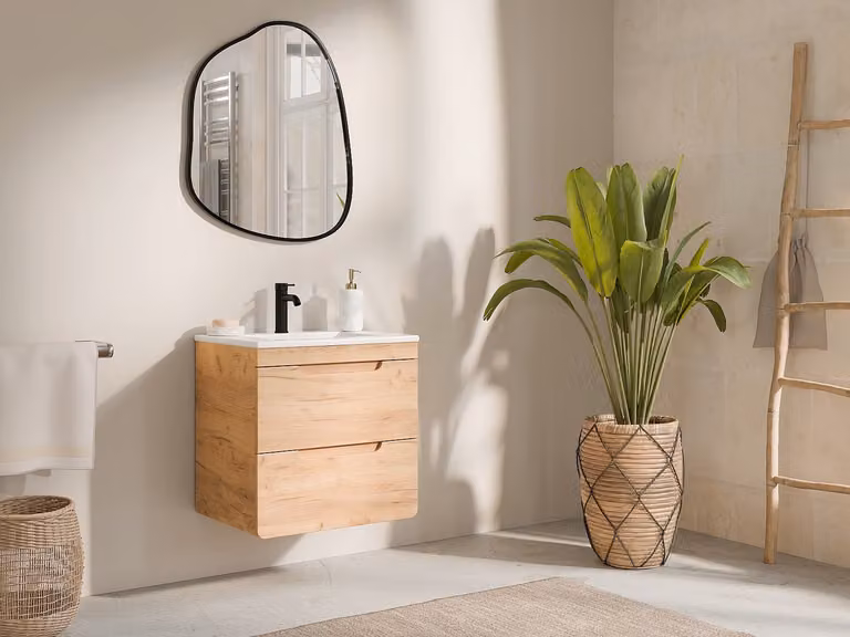 ARUBA Zwevend badkamermeubel met inbouwwaskom - Beige/Wit - Breedte: 60 cm