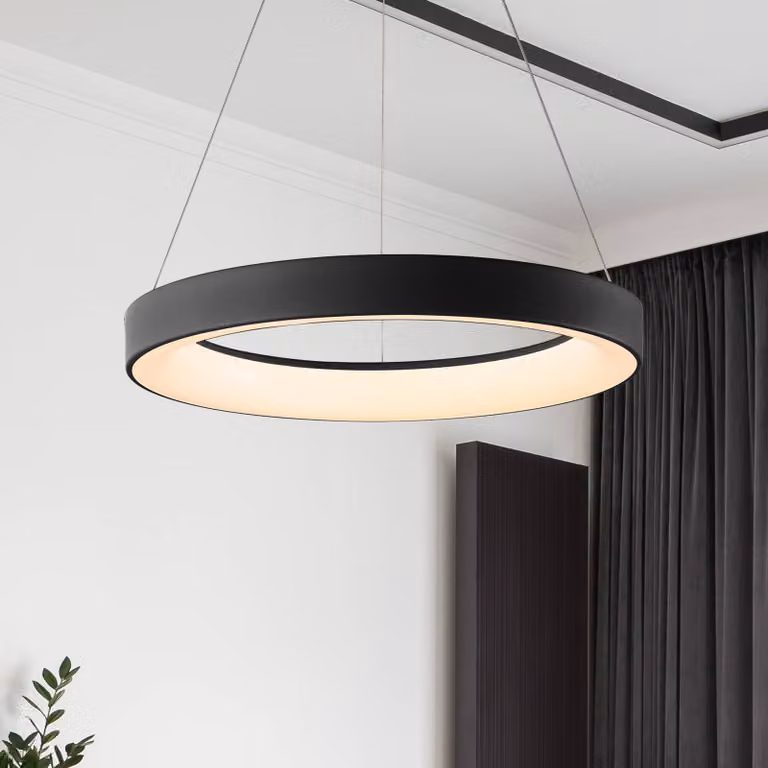 Mantra Iluminación Moderne Hanglamp Ring, Zwart, Dimbaar, LED, Aluminium