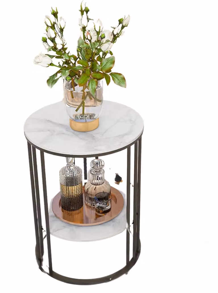 Ronde bijzettafel Malito Bolt Edge met marmerlook, Diameter: 40 cm, Hoogte: 54 cm