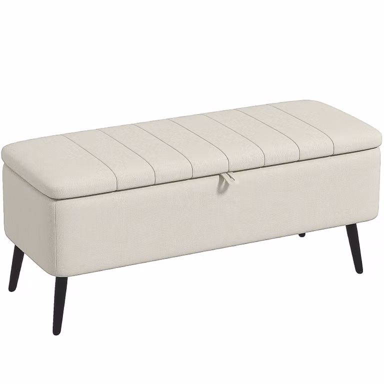 HOMCOM Zitbank met opbergruimte in linnenlook met stalen poten, crèmewit, B/D/H: 102 x 40 x 44 cm