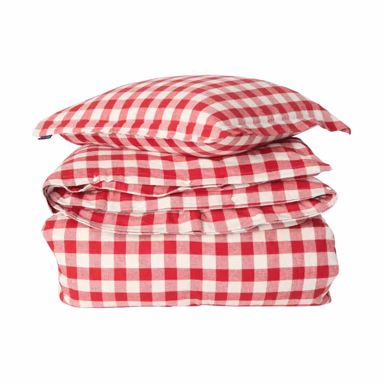 Lexington Checked katoen flannel dekbedovertrekset Red-light beige met 2 kussenslopen, 220 x 200 cm