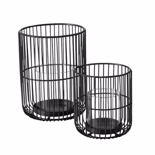 Boltze Cindy metalen windlicht met glasinzet - zwart, Hoogte: 14-20 cm