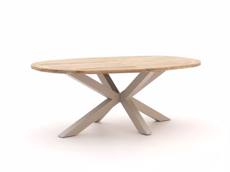 ROUGH Furniture Ovaal Tuintafel van Teakhout in Bruin of Grijs B/D/H: 200 x 110 cm