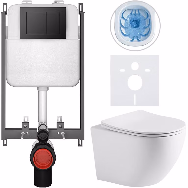 Cerano Toiletset Podomítkový Cesso - Wit mat met zwart bedieningsknop Prime/Maxio voor inbouw - 49 x 36 cm