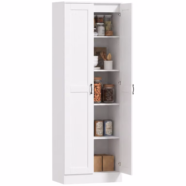 HOMCOM Keukenkast Voorraadkast met 5 planken en soft-close deuren, Wit, B/D/H: 60 x 36,5 x 175 cm