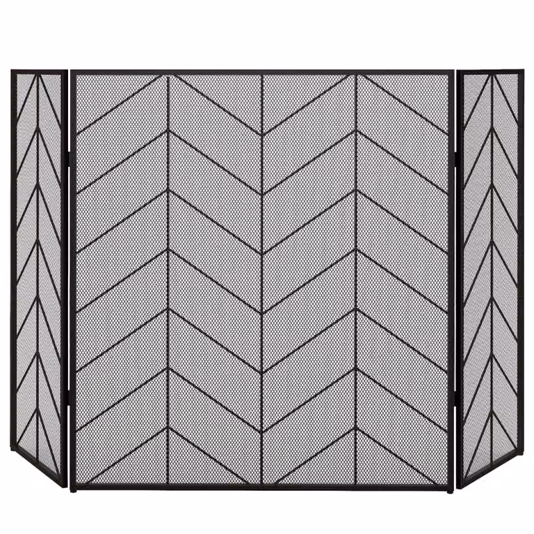 HOMCOM Vonkenscherm voor haarden, inklapbare vonkenvanger, Zwart, B: 135 cm, H: 85 cm