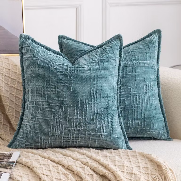 SnelShoppen Set van 2 Chenille Kussenhoezen - Turquoise Groen - Boho Decoratieve Kussens - 45 x 45 cm