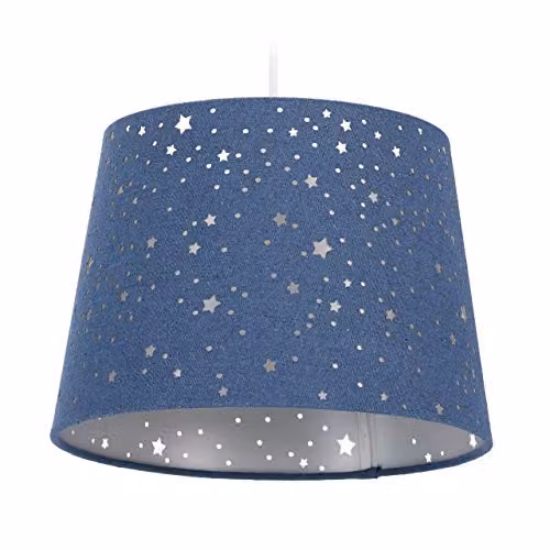 Relaxdays hanglamp sterrenhemel voor de kinderkamer, ronde stoffen kap, blauw