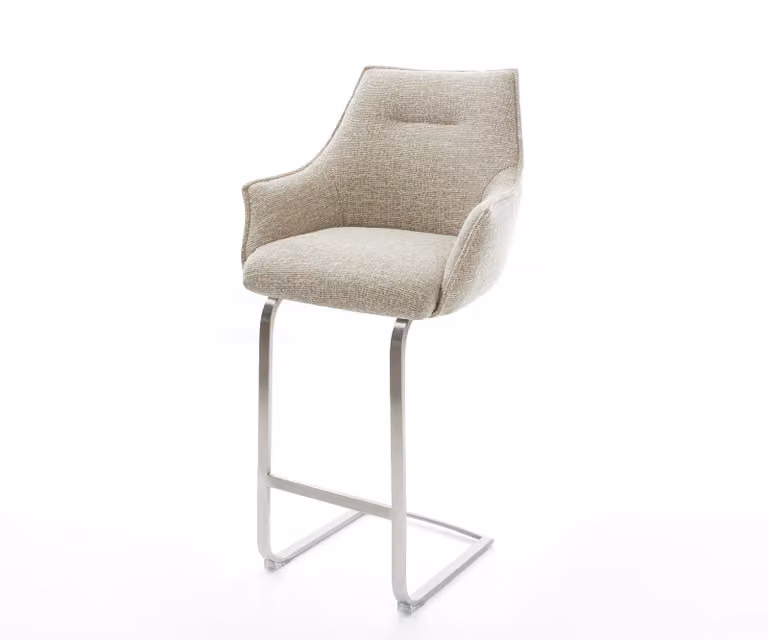 DELIFE Barstoel Alja-Flex met armleuningen, Beige geweven stof en zilverkleurig metalen vrijkantelframe