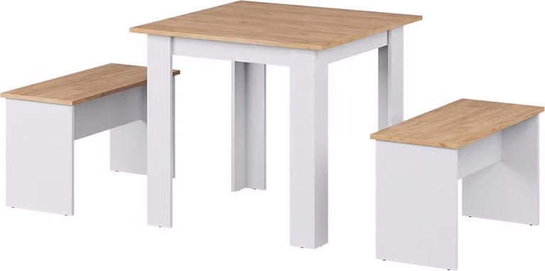 Vicco Sentio Eettafelset Eik goud/wit met 2 banken, B/D/H: 80 x 80 x 73 cm