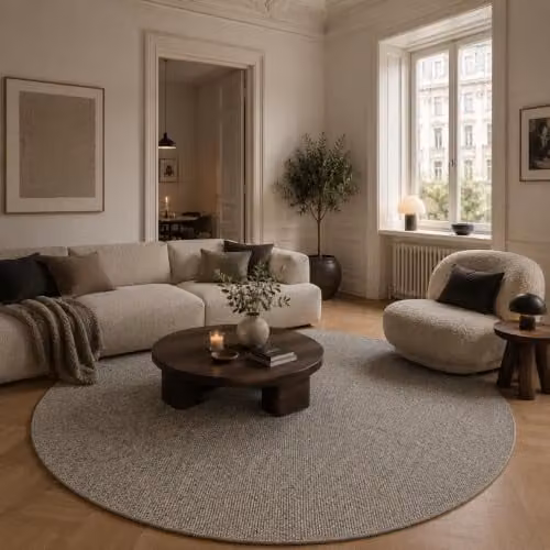 Snapstyle Taff Vloerkleed Sisal Look Natuurlijk Grijs Rond