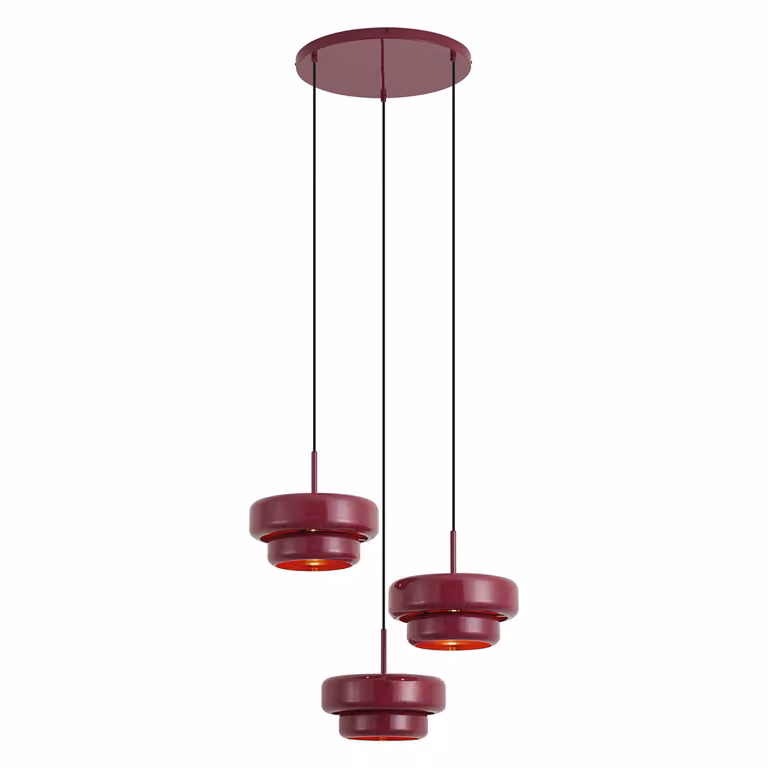 Qazqa Retro Hanglamp Plum met Metalen Kap - 3-Lichts - Rood