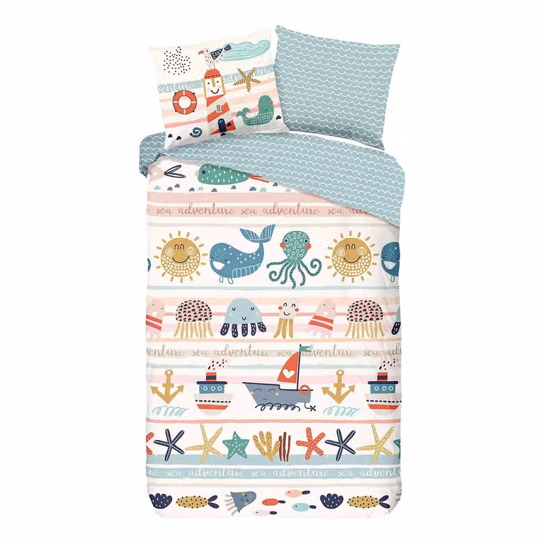 Good Morning Kinderdekbedovertrek en kussensloop met strandthema, Multicolor, Katoen, B/D: 140 x 200 cm, Kussensloop: 60 x 80 cm