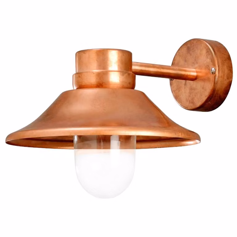 Konstsmide Vega landelijke tuinlamp met koperen afwerking en glazen kap