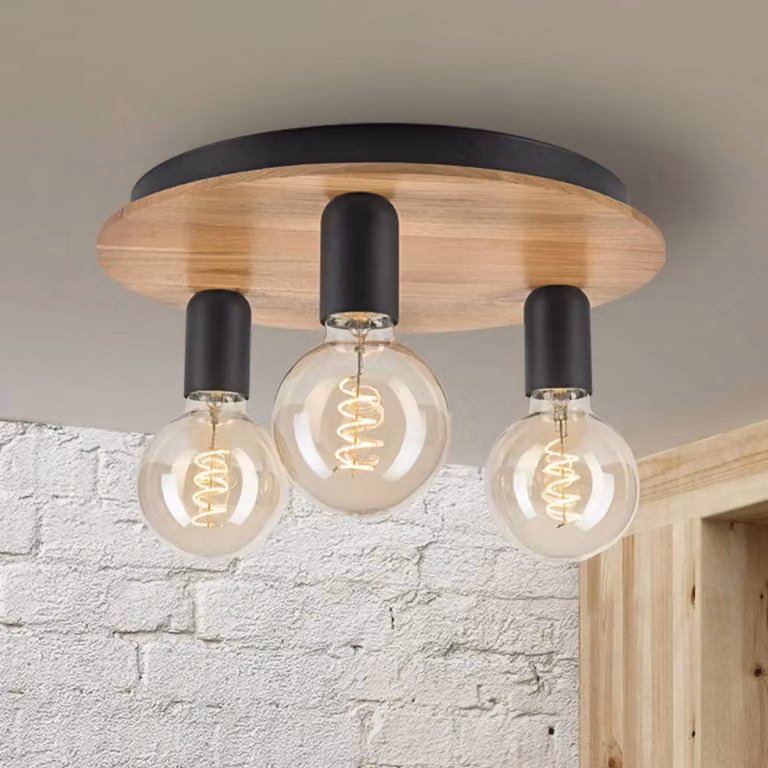 Lamkur Moderne Plafondlamp Dusty in Hout en Metaal, Zwart, Dimbaar