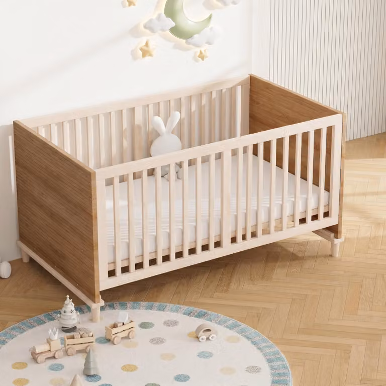 STILVORA Wieg met rooster, verstelbaar in 5 hoogtes, babybed van natuurlijk hout, 70 x 140 cm