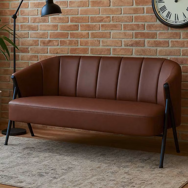 Mendler Tweezitsbank HWC-P30, gestoffeerde loungebank in vintage industriële stijl met kunstleer en metalen elementen, roestbruin