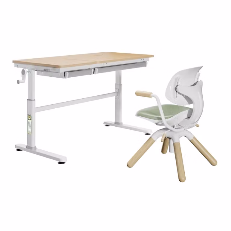 PonteSino Kinderbureau-set met verstelbaar bureau en kinderstoel, houtlook/groen, B: 120 cm, D: 60 cm, H: 76 cm