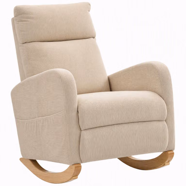 HOMCOM Schommelstoel met cordstof en zijvakken, Beige