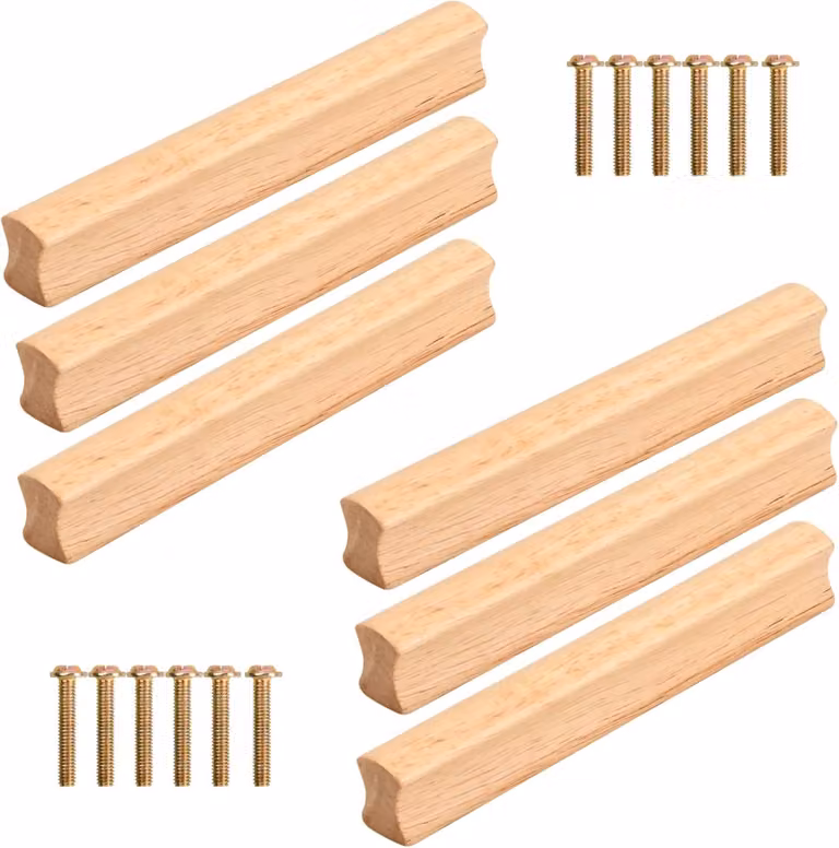 Set van 6 moderne houten meubelhandgrepen voor laden en kasten met schroeven, 128 mm gatenafstand