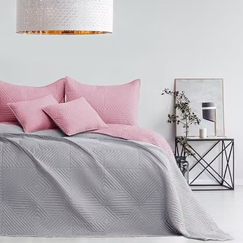 RESTILO Bedsprei dubbelzijdig roze grijs 220 x 240 cm