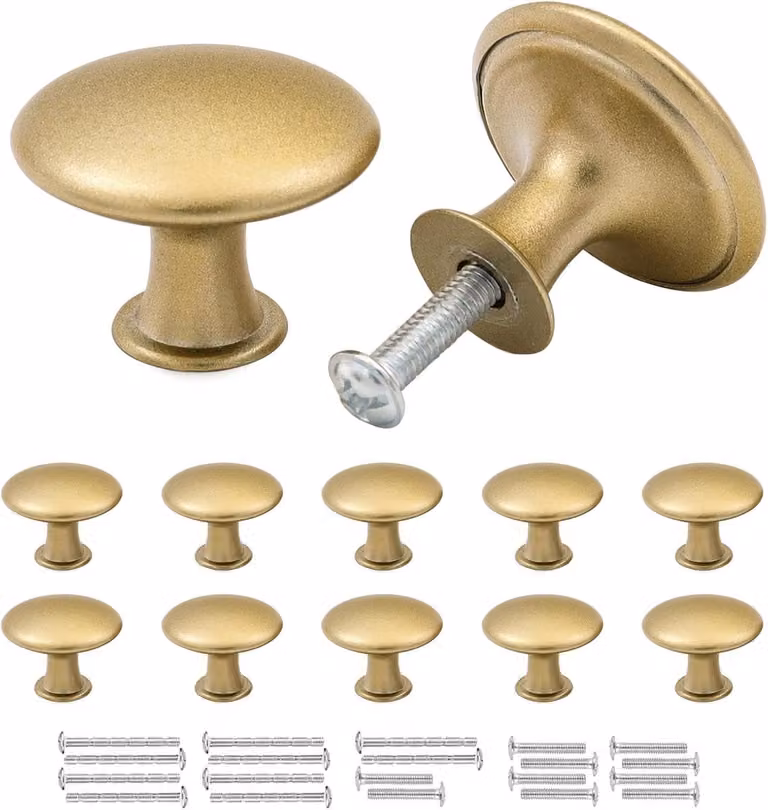 SnelShoppen 10 stuks gouden ladeknoppen, ronde kastenhandgrepen van RVS, 30mm kleine deurgrepen voor keuken en meubels