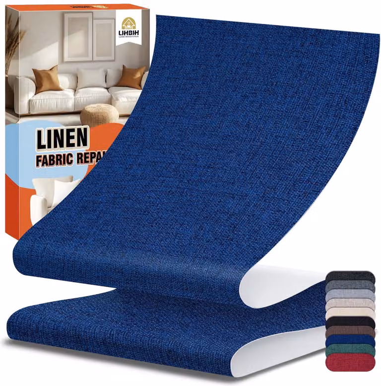 Zelfklevende bekledingsstof marineblauw linnen reparatieset voor meubels 10 x 200 cm
