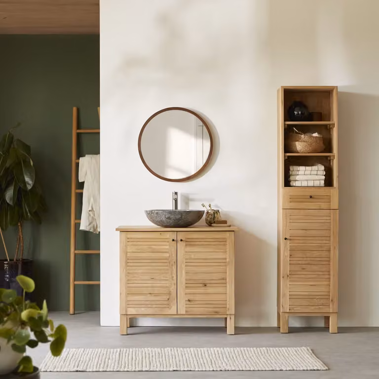 Tikamoon Soho Massief Eikenhouten Badmeubel - Bruin - B: 85 cm, H: 75 cm, D: 55 cm