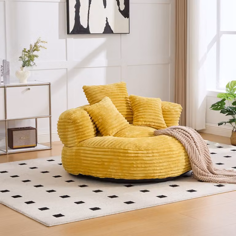 MODENUIT Zitzakstoel met hoge rugleuning in ribfluweel - Mosterdgeel - B/D/H: 108 x 108 x 52 cm