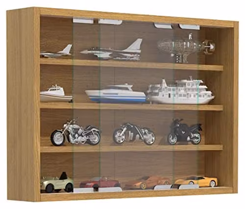 VCM Agisa Wandvitrine met glazen deuren en interne planken, Beuken/Bruin, B: 57 cm, D: 40 cm, H: 10 cm