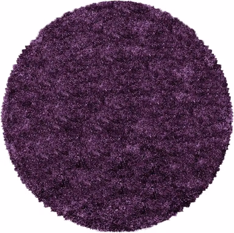 Rond Hoogpolig Vloerkleed Lila - Modern Polyester Tapijt voor Woonkamer en Slaapkamer - Diameter: 120 cm