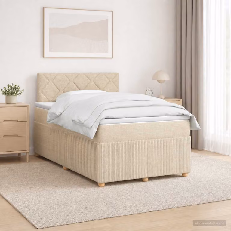 vidaXL Boxspringbed met matras, Crèmekleurig, B/D/H: 120 x 200 cm