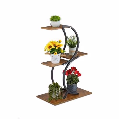 Relaxdays Industrieel Plantenrek voor Woonkamer en Keuken, Zwart-Bruin, H 76 x B 48 x D 30 cm