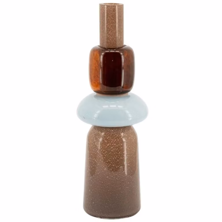 By-Boo Vaas Toras Abstracte Glazen Vaas - Blauw/Bruin - Hoogte: 46 cm