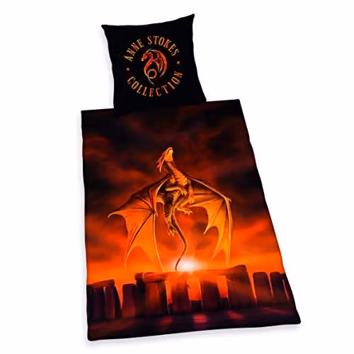 Herding Anne Stokes beddengoedset Draak bruin, katoen renforcé, omkeerbaar motief, dekbedovertrek 135 x 200 cm en kussensloop 80 x 80 cm