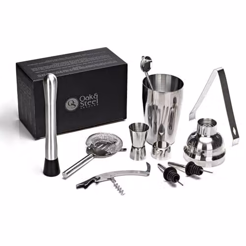 Decopatent PRO Cocktail Set 10-delig - Rvs Barset met Shaker, Maatbeker, Stamper, Zeef, Mixer en Receptenboek